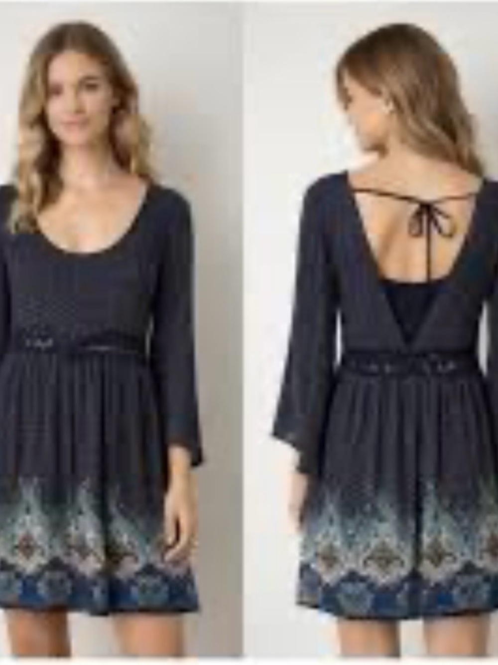 Hollister Navy Dress with see thru lace waist cute bell sleeves size S